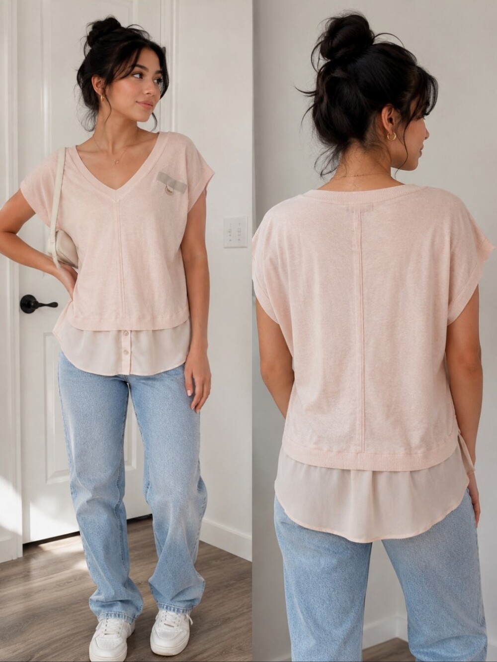 Ellen Tracy Blush Layered V-Neck Tunic